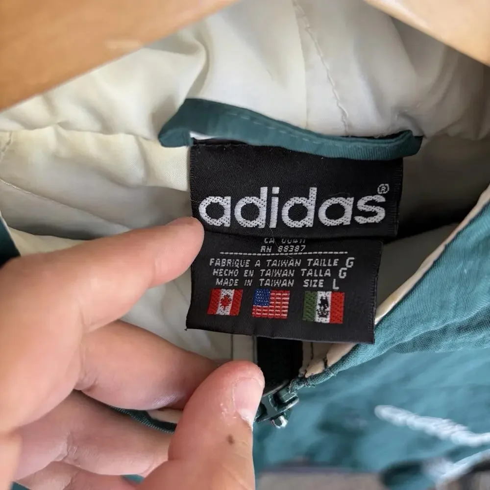 Vintage 90s Adidas Streetwear Green Big Logo Men’s L Nylon Windbreaker Jacket